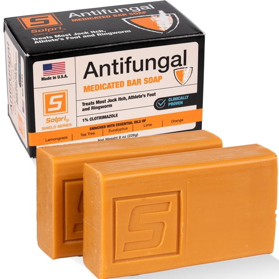 Solpri Shield 1% Clotrimazole Antifungal Soap Bar with Tea Tree Oil - Medicated Relief for Athletes Foot, Jock Itch, Ringworm - Foot Soap for Skin Fungus 4 oz (2-pack)