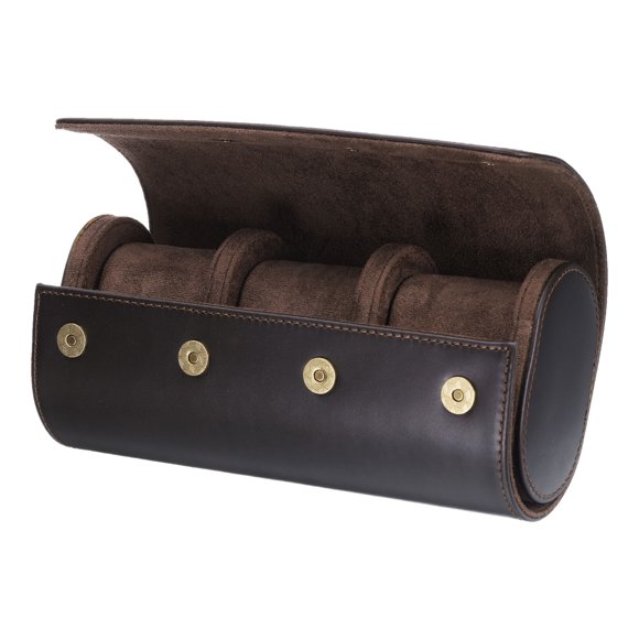 Uxcell Watch Roll Travel Case 3 Slots Portable Leather Storage Cases for Men, Coffee
