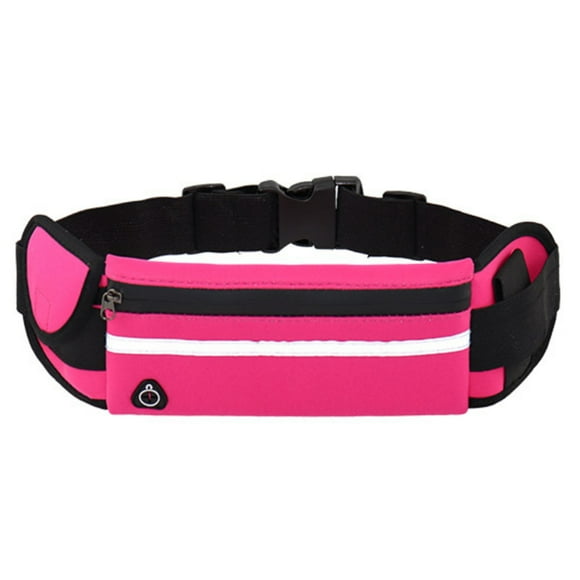 Reflective Nylon Sports Waist Pack with Bottle Holder & Headphone Jack - High Elastic Belt for 25-47 Inch Waist, Sweatproof Running Pouch with Zipper & Magic Paste Pockets for Men Women - Ideal for