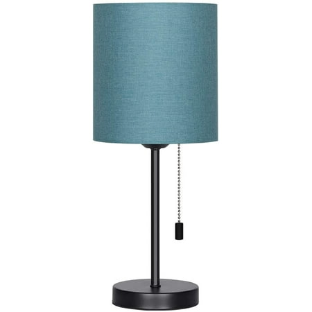 Blue Fabric Shade Pull Chain Switch, Pull Cord Table Lamp