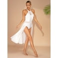 thumbnail image 6 of YIZYIF Womens Halter Lyrical Dance Dress Sheer Mesh Leotard Dancewear Flowy Ice Skating Dress White L, 6 of 7