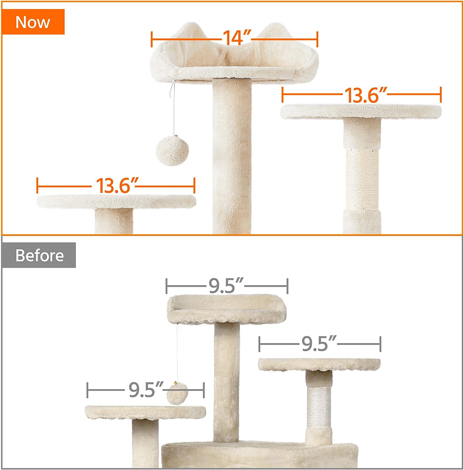 HWong 70in Multi-Level Cat Tree Tall Cat Tower Cat Furniture with Condo, Scratching Posts & Dangling Ball for Indoor Cats Activity Center, Beige