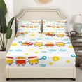 thumbnail image 2 of Erosebridal Cartoon Bus Car Fitted Sheet Full, Construction Vehicle Fitted Sheet Set Full, Colorful Flower Decor（No Top Sheet）, 2 of 6