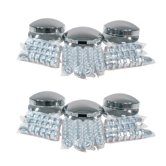 2 Pack Steel Chrome Axle Wheel Cover Set - Includes (2) Front Hub Caps, (4) Rear Hub Caps, (60) Lug Nut Covers 33mm for Semi Truck | Axle Cover Combo Kit