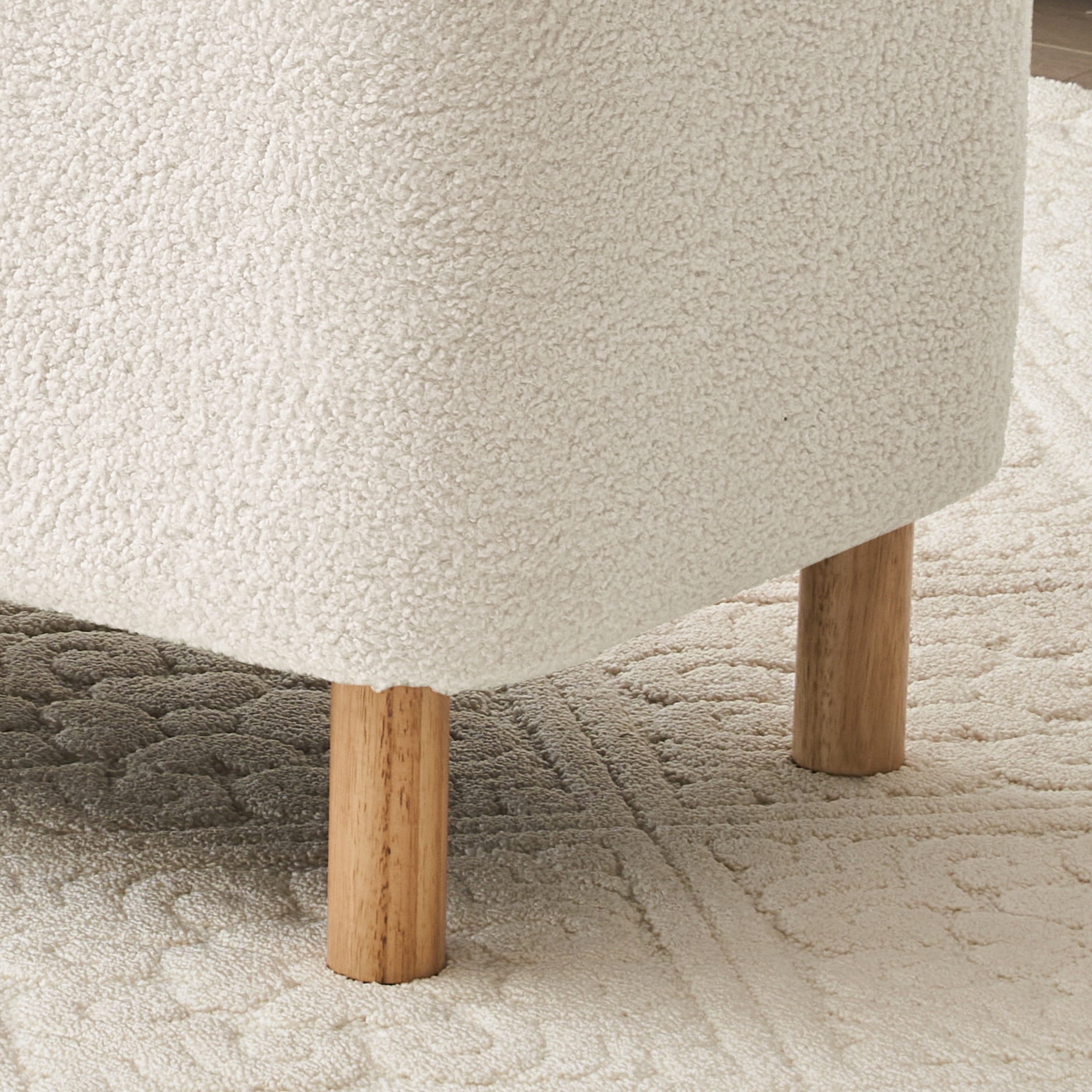 Othniel 39.5" White Boucle Storage Ottoman Bench Wood Legs Modern Footrest for Living Room Bedroom