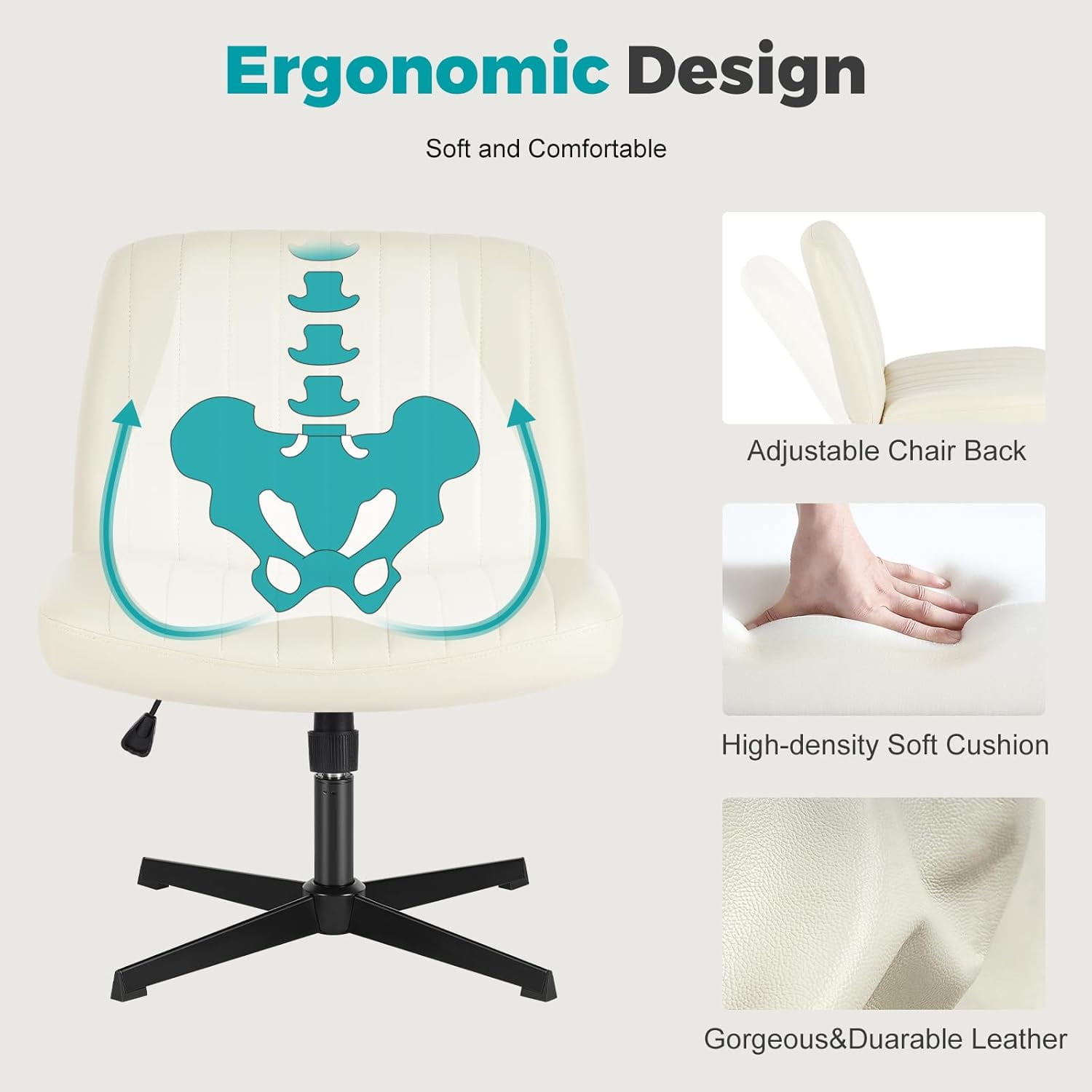 Simenmax Home Office Desk Chair, Mid-Century Inspired Adjustable Swivel Comfy Upholstered,Beige