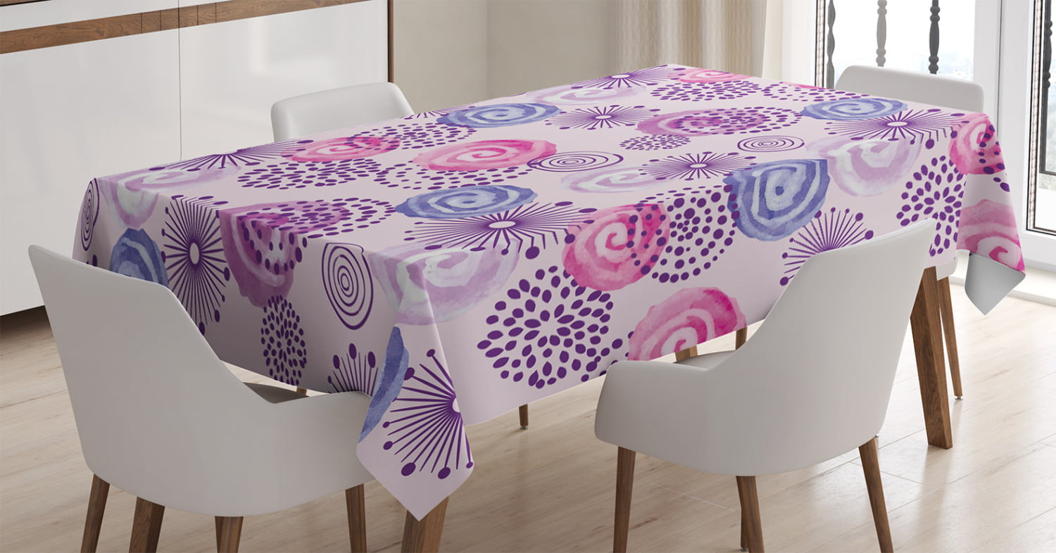 60 X 84 Baby Pink Sky Blue and Blue Violet Ambesonne Floral Tablecloth Dining Room Kitchen Rectangular Table Cover Watercolor Romance Themed Pattern Abstract Roses on Stripes