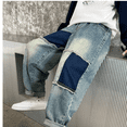 thumbnail image 6 of XIMIN Kids Boys Ripped Patchwork Baggy Jeans Lightweight Irregular Ripped Trendy Wide Leg Distressed Denim Pants Frayed Hem Destroyed Hip Hop Skater Jeans Y2k Streetwear, 6 of 8