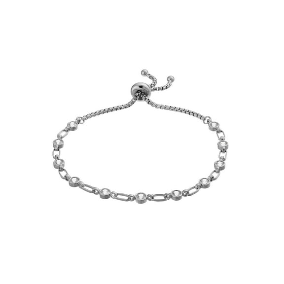 Kristen Kesho Sterilng Silver White Cubic Zirconia Bolo Tennis Bracelet Adjustable Length