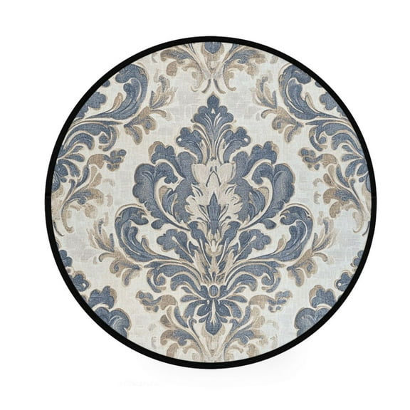 BZSMCE Round Decorative Floor Mat Elegant Blue Floral Damask Pattern 36.2IN