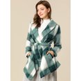 thumbnail image 2 of INSPIRE CHIC Women's Turn Down Collar Asymmetric Hem Plaids Short Open Front Coat, 2 of 2