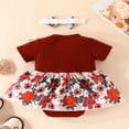 thumbnail image 3 of Combinaison-robe pour Bébés Filles avec Bandeau, Manches Courtes, Nœud à l'Avant, Imprimé Floral/léopard, 3 of 9