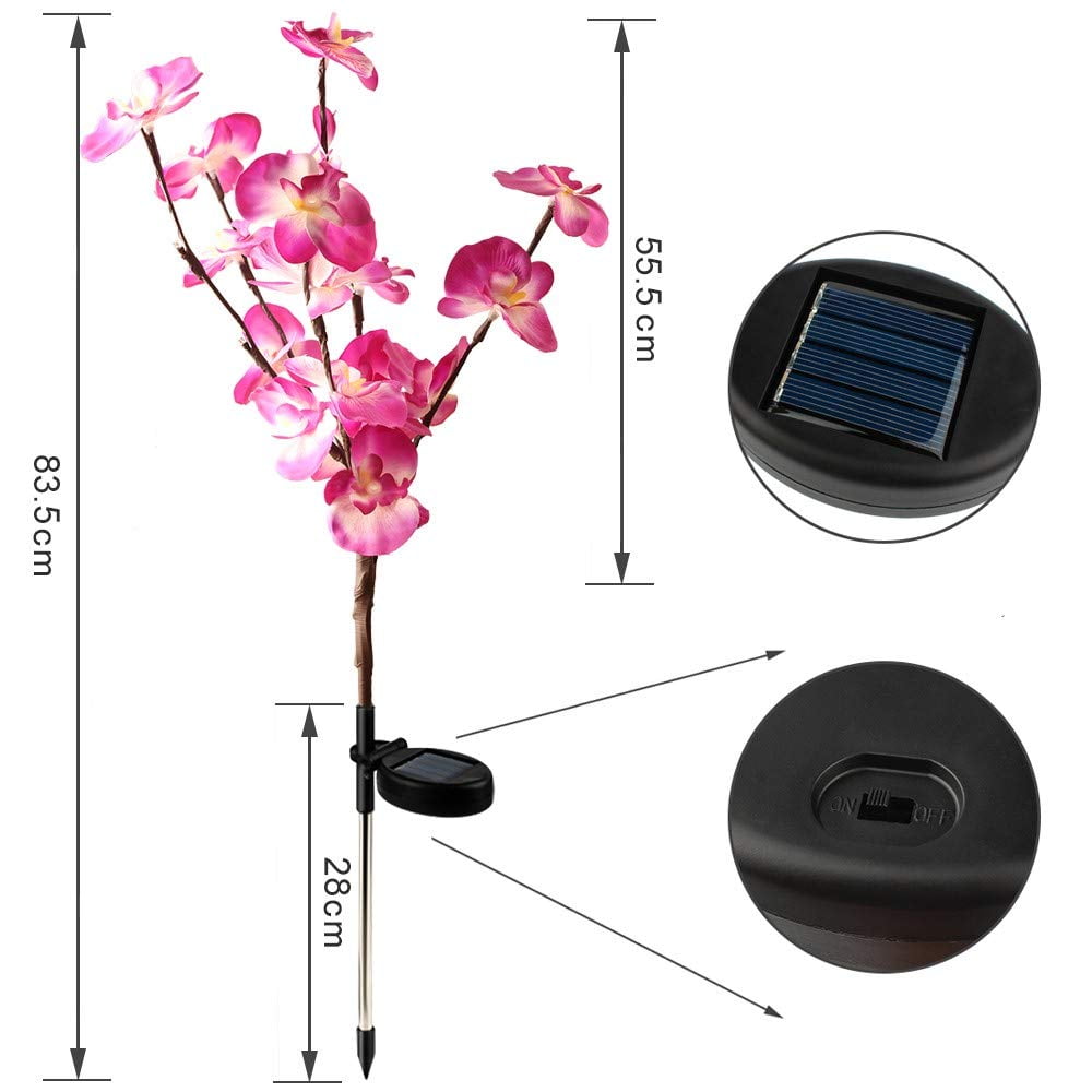 EpicGadget (2 Pack) Solar Orchid Flower Light, Outdoor Solar Flower Garden Decorative Stake Lights for Walkway Pathway Backyard Garden Christmas Decoration Parties (Warm White)