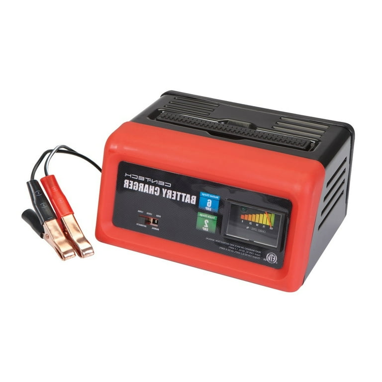 Cen-Tech Manual Charger 6/12V 2/6 Amp 6-1/2 ft. Long Battery Cables  Self-resetting 120V 60322