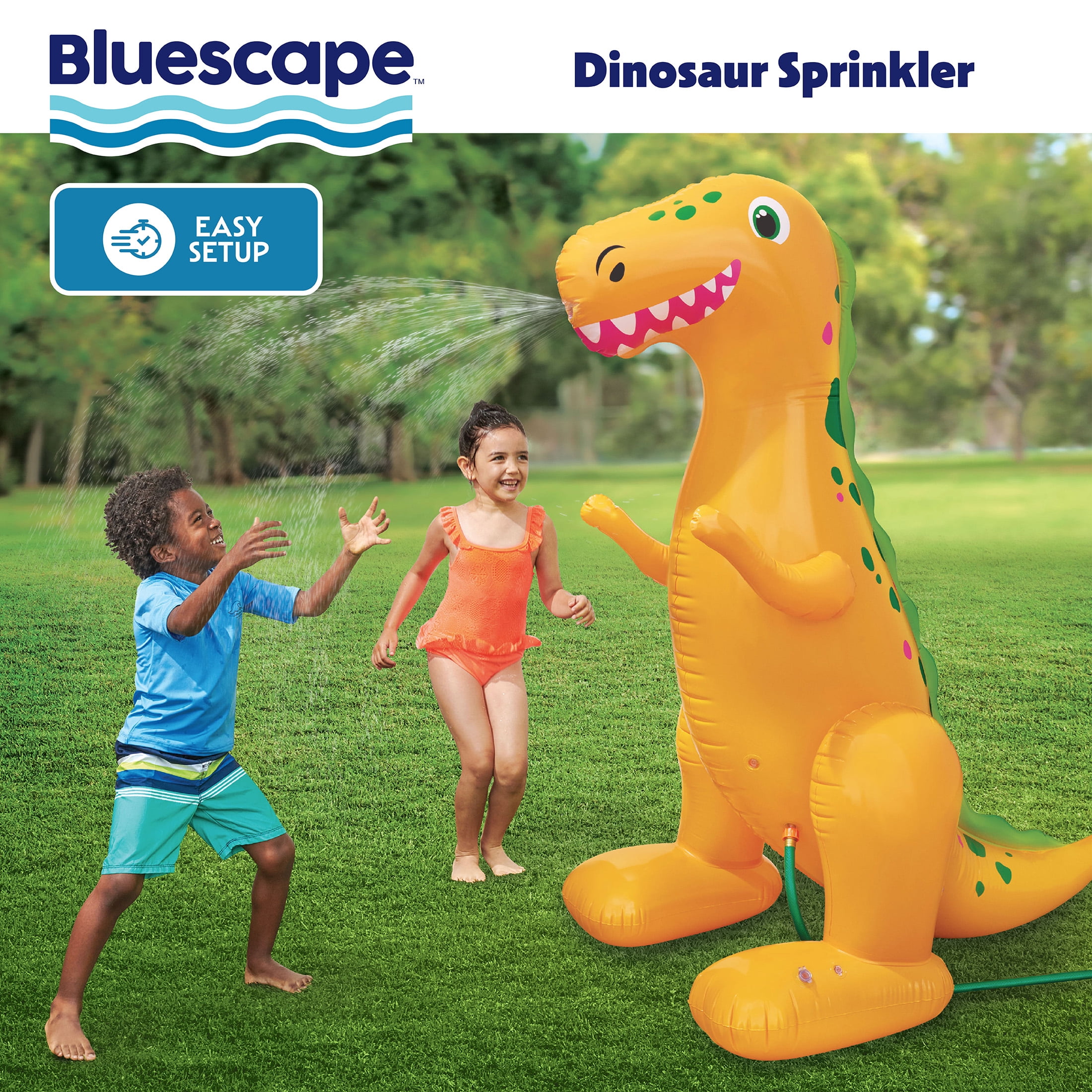 Bluescape 5 ft Orange Dinosaur Inflatable Kids Sprinkler for Backyard Fun