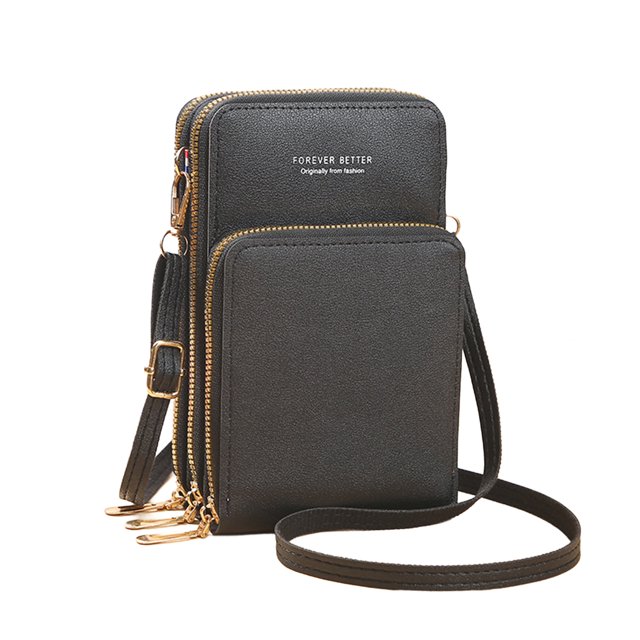 Visland Mobile Phone Bag with Transparent Screen-touching Window Sling Bag Multi Compartments Faux Leather Adjustable Strap Crossbody Wallet