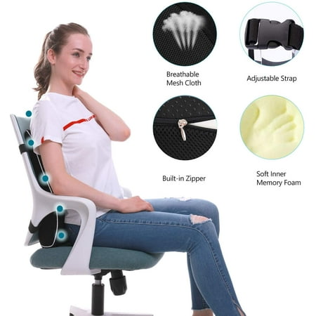 Lumbar Support Pillow For Office Chair Car Memory Foam Back Cushion Pain Relief Improve Posture Large Computer Gaming Recliner With Mesh Cover Double Adjustable Straps Lumbar Support Pillow For Office Chair, Back Support Cushion For Office Chair