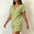 thumbnail image 4 of Pounoo Sets for Women 2 Piece V Neck Short Sleeve Top Elastic Waist Shorts Casual Summer Beach Vacation Matching Outfits, 4 of 9
