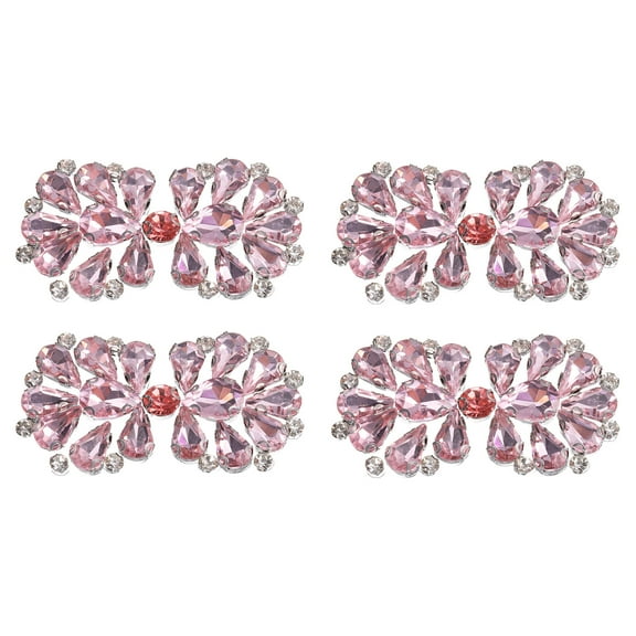 Uxcell 4 Pack Rhinestone Crystal Applique, Rhinestone Iron on Patch, Bow Hot Fix Crystal Sewing Applique for Bridal Sash Wedding Dress Shoes Bags, Pink