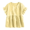 thumbnail image 4 of Dolkfu Yellow Women'S Blouses Pull-on Crew Neck Short Sleeve Retro Blouses & Tops Modern Casual Solid Tops Yellow,L, 4 of 6