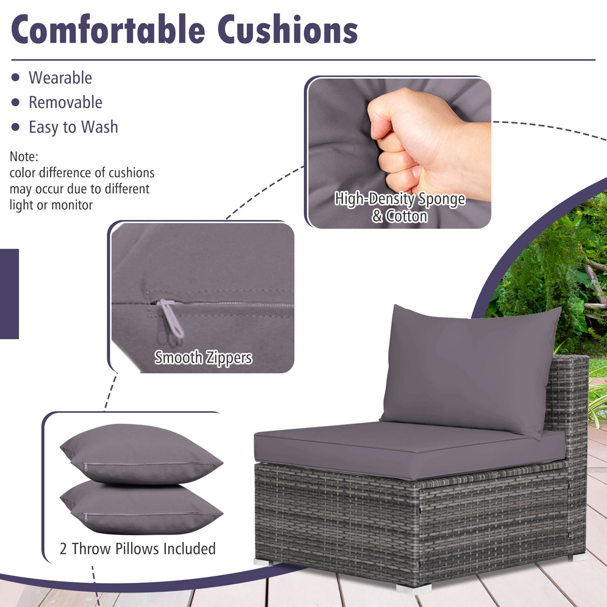 Gymax 7PCS Patio Rattan Sectional Sofa Set Outdoor Furniture Set w/ Grey Cushions