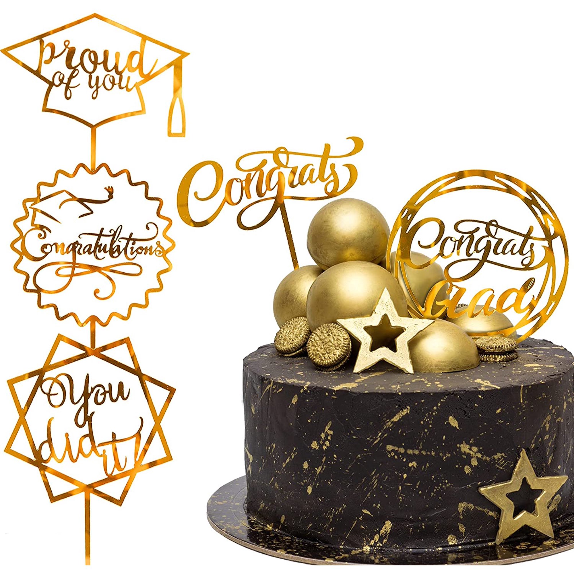 Graduation Cake Topper Gold Acrylic Cake Topper Congrats Grad You ...