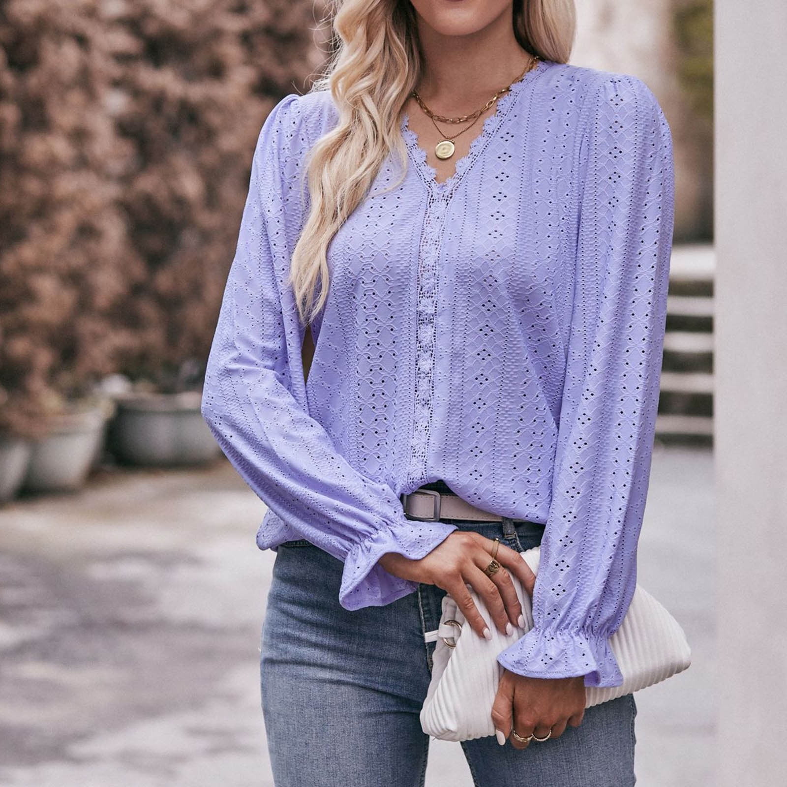 Yuyuzo Womens Blouse Dressy Casual Cuff Long Sleeve Shirts V