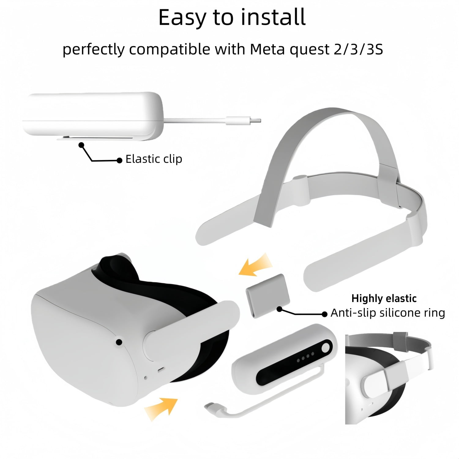 Battery Pack for Meta Quest 2/3/3S,5V2A  fast charge,  5000mAh Head Strap Battery Charger for Oculus Quest 3/3S Accessories -Lightweight & Portable Rechargeble Extended Battery Extra VR Playtime.