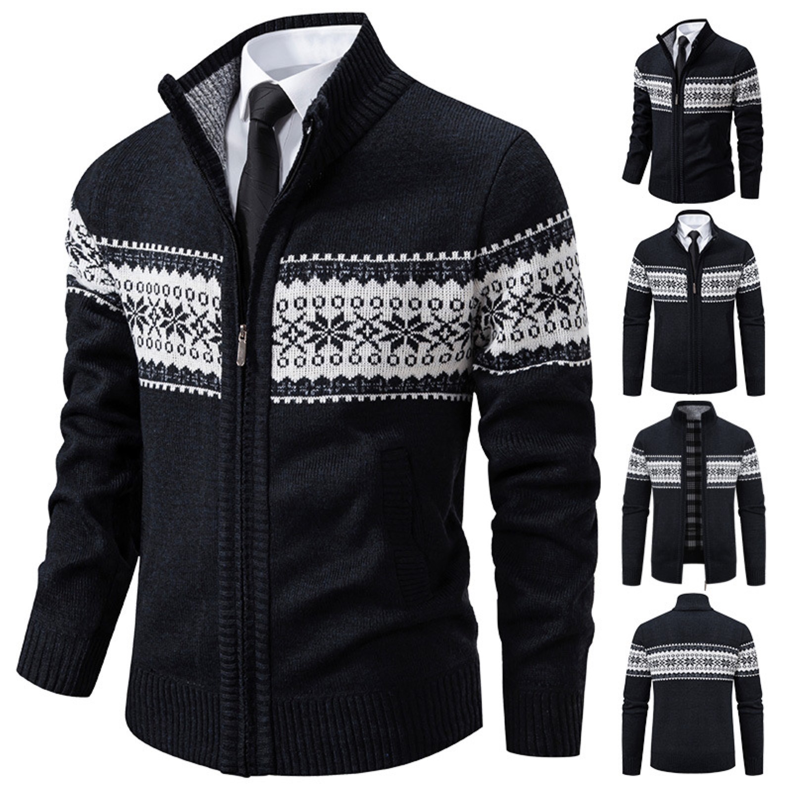 rinsvye Male Winter Fashion Sweater Jacket Long Sleeve Thick High Neck ...