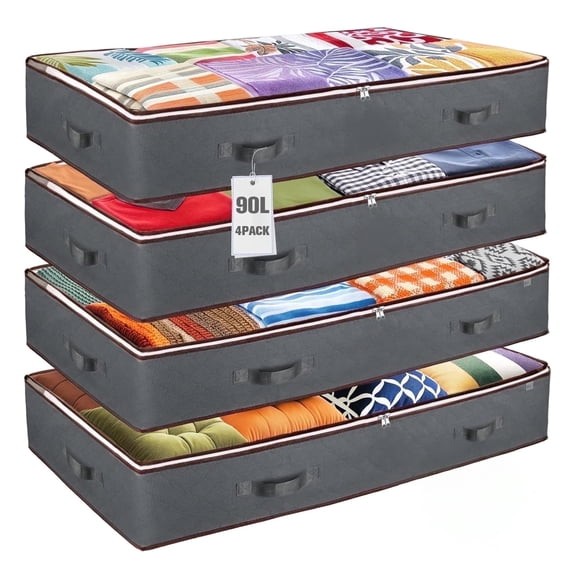 90L Under Bed Storage Containers, Foldable Closet Organizer Bins with Clear Window & Reinforced Handles for Blankets Clothing Comforters Bedding