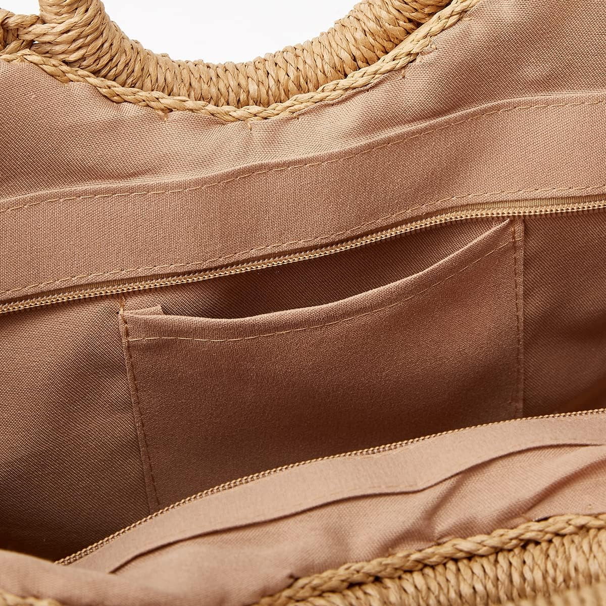 Kukuzhu Straw Hobo Bags for Women Retro Handbags Hand-woven Large Bag Round Handle Ring Totes Summer Beach Rattan Purses