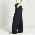 thumbnail image 6 of Sokhug Women Ribbed Knit Wide Leg Pants Drawstring Elastic Waist Casual Trousers With Patch Pockets Casual Solid Color Lounge Trousers, 6 of 7