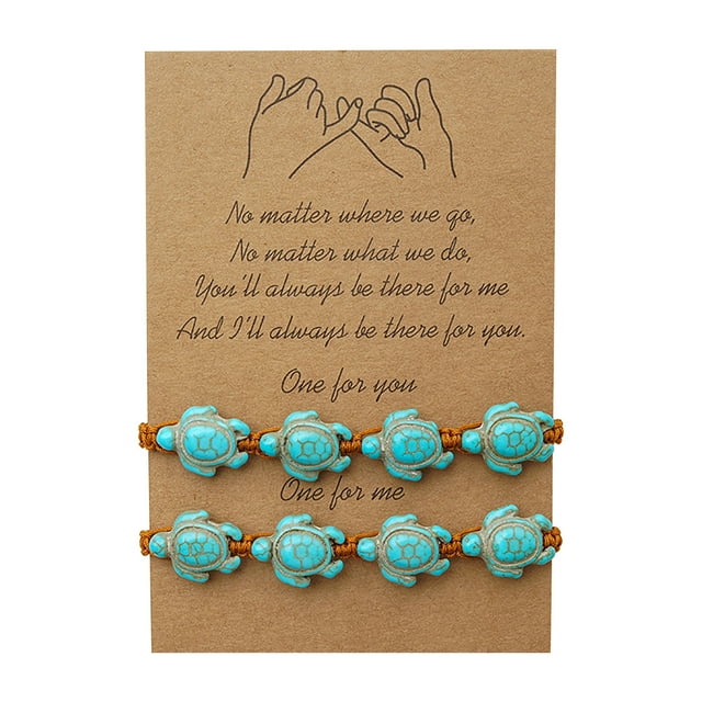 Bohemio Turquesa Turtle Bead pulsera ajustable tejida a mano pulsera de la vendimia con la tarjeta para las mujeres los hombres joyería de la playa