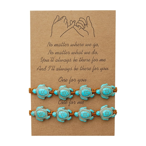 Bohemio Turquesa Turtle Bead pulsera ajustable tejida a mano pulsera de la vendimia con la tarjeta para las mujeres los hombres joyería de la playa