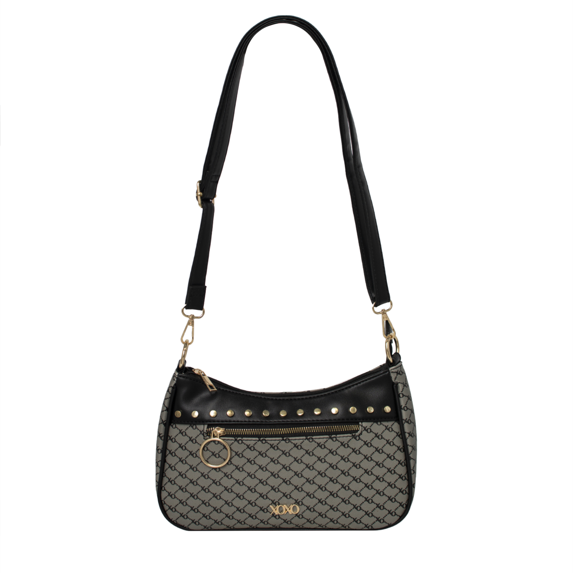 XOXO Women's All over XOXO Print Black Saffiano Leather Signature Everyday Handbag