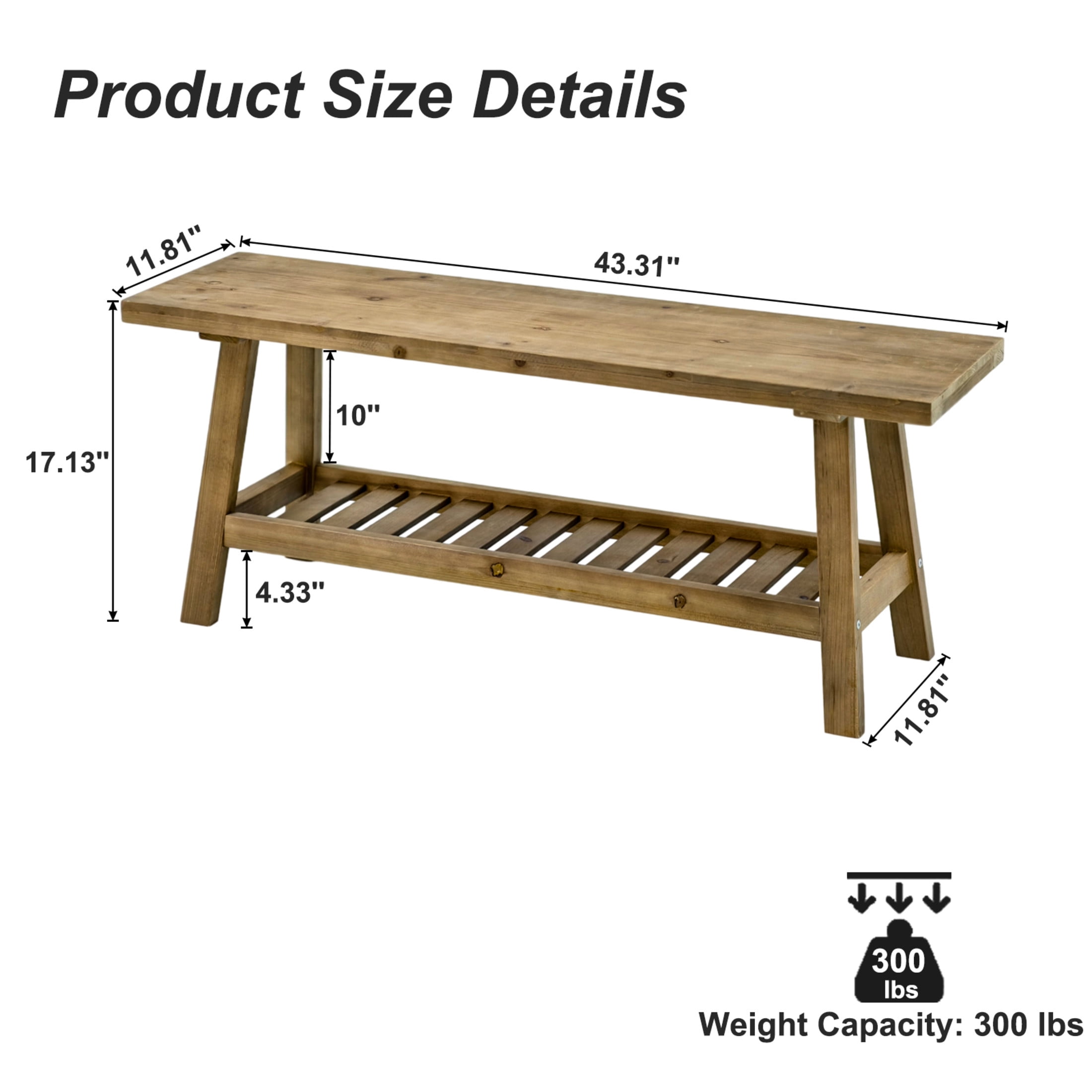 Noble House Farmhouse Wooden Entryway Bench, Distressed Wood 2-Tier Narrow Storage Bench with Open Shelf, Gray
