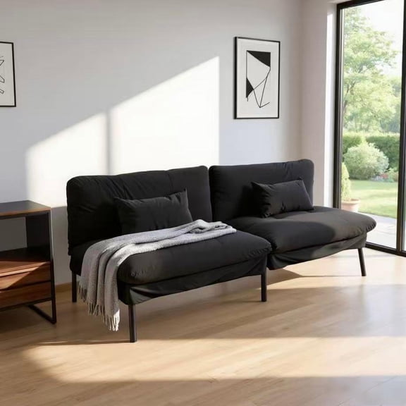 BSHTI 70" Velvet Convertible Futon Sofa Bed with Split Back & 5-Position Adjustment, Metal Frame, Tapered Legs, for Small Space & Guest Room, Black