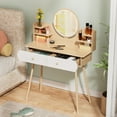 thumbnail image 7 of Queroig Makeup Vanity Desk with LED Lighted Mirror, Vanity Table with 2 Drawers and Opening Shelves, Bedroom Dressing Table, 3 Modes Brightness Adjustable, 7 of 7