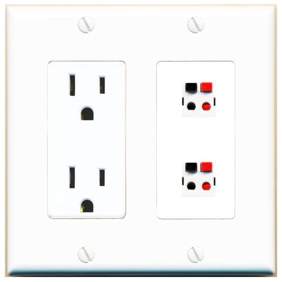 RiteAV 15 Amp Power Outlet and 2 Speaker Wall Plate Decorative [White]