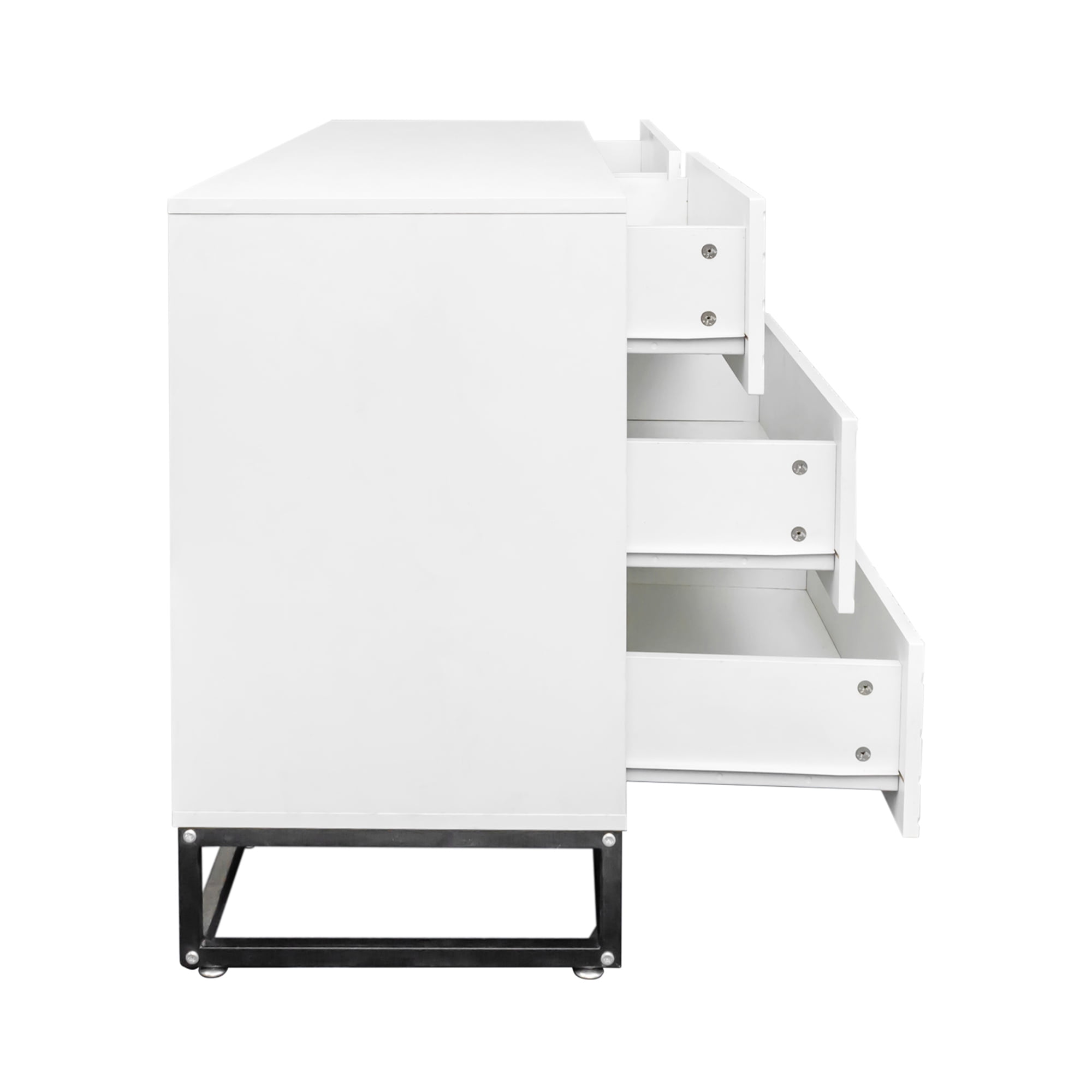 Kadyn 51.18" Double Dresser, Chest of Drawers with 6 Drawer, Modern Storage Cabinet for Living Room, Black White