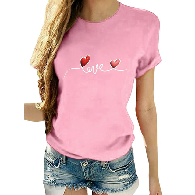 Bellella T-Shirt pour Femmes, Manches Courtes, Col Rond, Tunique Décontractée, Rose 2TG