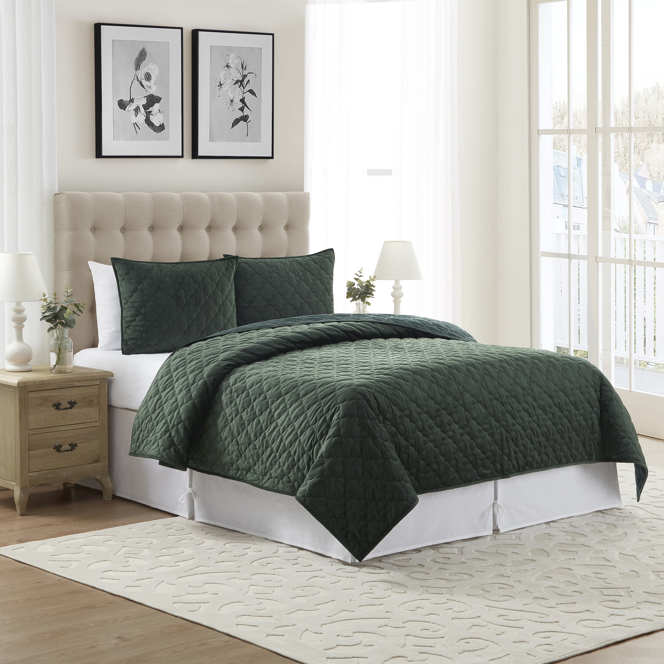 My Texas House Jessica Bright White Bows Cotton Slub Bed Skirt, Full