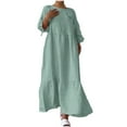 thumbnail image 1 of cfhntfmh Robes Grande Taille pour Femmes Confortables en Coton et Lin Col Rond Robe Décontractée d'Automne avec Bordure avant Manches Longues Maxi Robe, 1 of 6