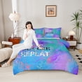 thumbnail image 4 of Castle Fairy Eat Sleep Soccer Bedding Comforter Set 2pcs for Children Teens Adults,Graffiti Splash Twin Comforter Sets Microfiber,Gradient Blue Purple Green Breathable Bedding Set, 4 of 8
