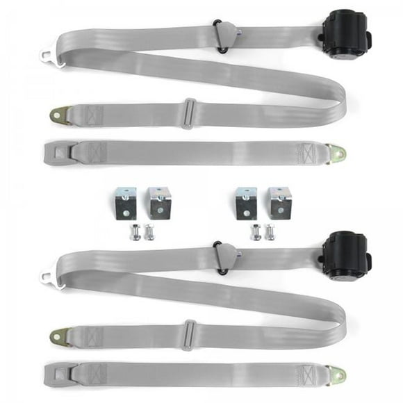 Standard 3 Point Gray & Grey Retractable Bucket Seat Belt Kit with Bracketry for AMC Hornet 1970-1977 - 2 Belts