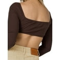 thumbnail image 6 of Dewadbow Women Rib Knit Crop Tops Long Sleeve Square Neck Stretchy Blouse, 6 of 6