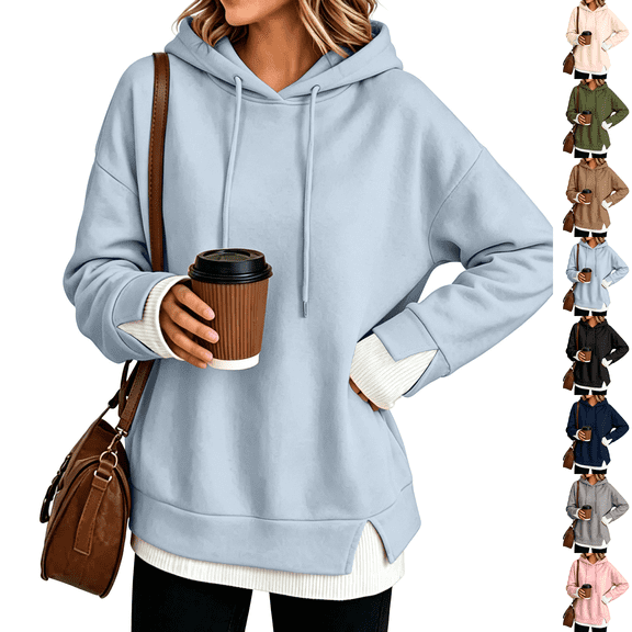 Fluencers Picks Womens Clothes Fall Hoodies Pullover Plaid Layered Sweatshirt Casual Long Sleeve Drawstring Oversized Hoodie