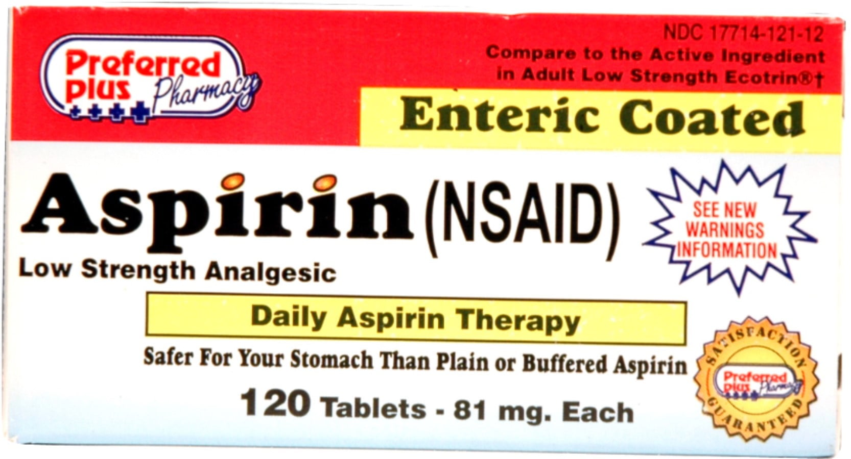 3 Pack Aspirin 81mg [Low Dose] Enteric Safety Coated tablets 120 ea