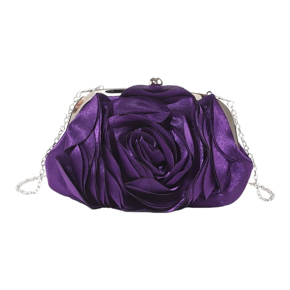 RUISINERY Women Elegant Rose Flower Satins Evening Clutches Bag with Detachable Chain for Wedding Parties Event Handbag Purse