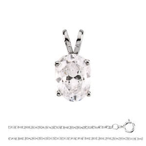 Oval Diamond Solitaire Pendant Necklace 14k White Gold ( 0.47 Ct, E Color, I1(K.M)